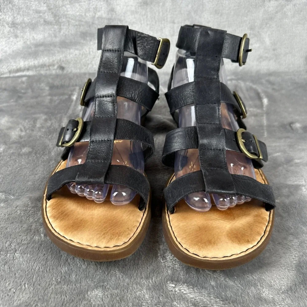 Born Haidee Black Leather Gladiator Sandals Womens 10 M BR0046903 Flat Strappy